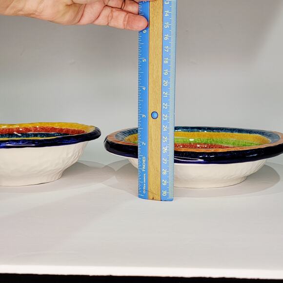 Vintage G. Venzo Italian Pottery Rainbow Asymmetrical Bowls 8½ & 7" Nesting (2) - Picture 11 of 12